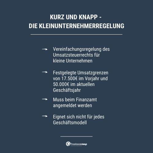 Die wichtigsten Punkte der Kleinunternehmerregelung zusammengefasst.