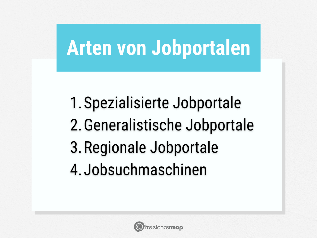 Vier Arten von Jobportalen
1. Spezialisiert
2. Generalistisch
3. Regional
4. Jobsuchmaschine