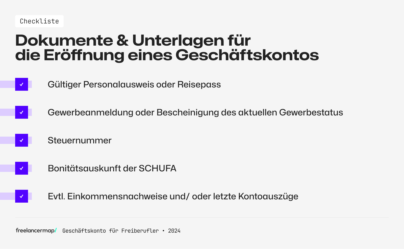 Unterlagen, die Freelancer zur Eröffnung eines Geschäftskontos benötigen.