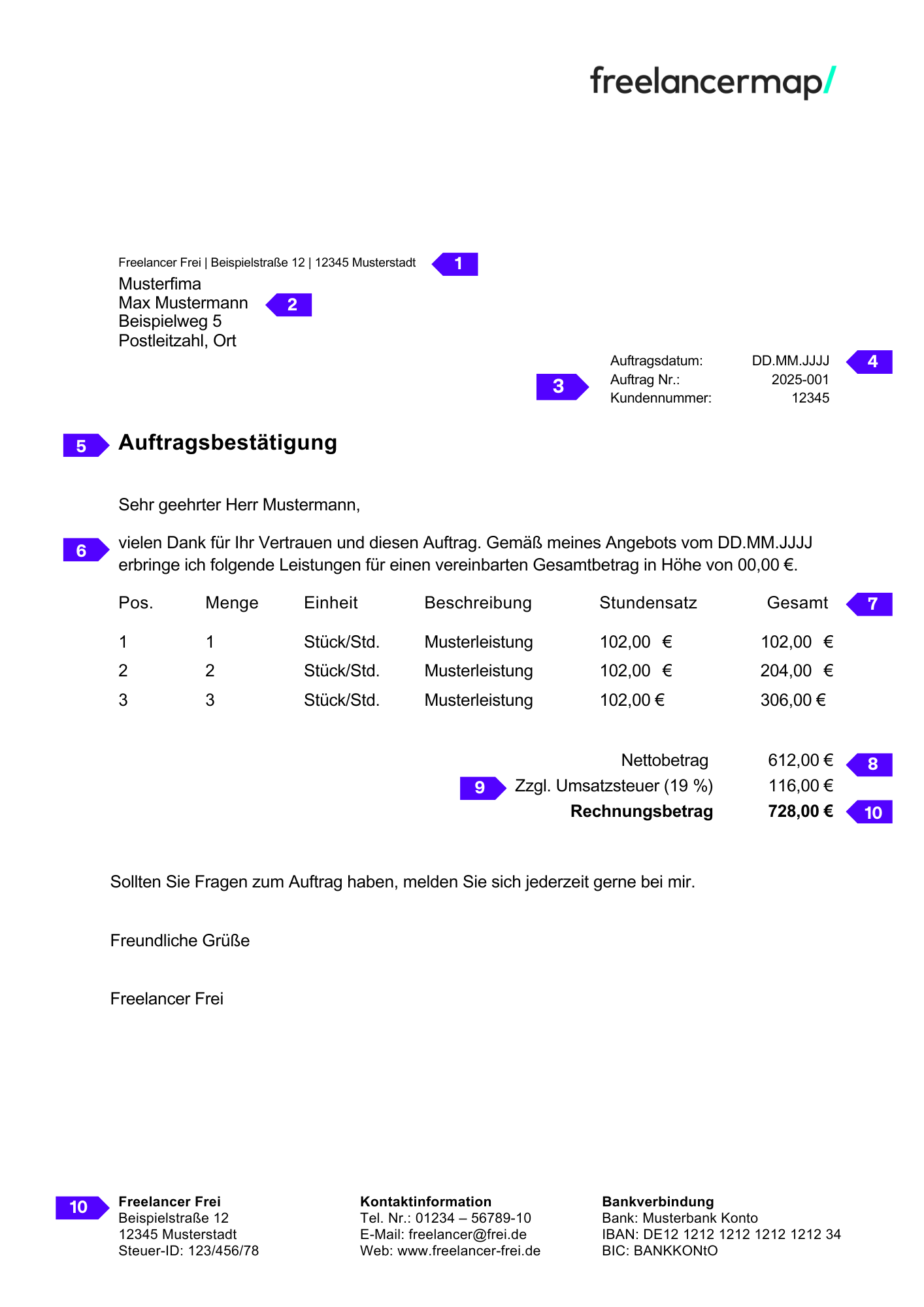 Auftragsbestätigung Vorlage