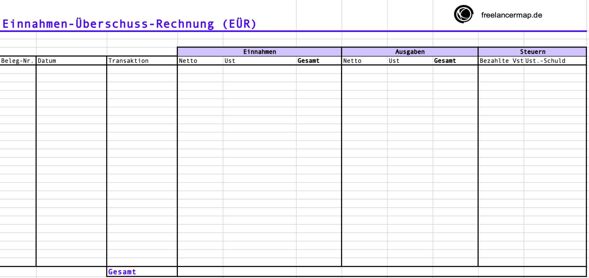 EinnahmenÜberschussRechnung kostenlose Vorlage herunterladen