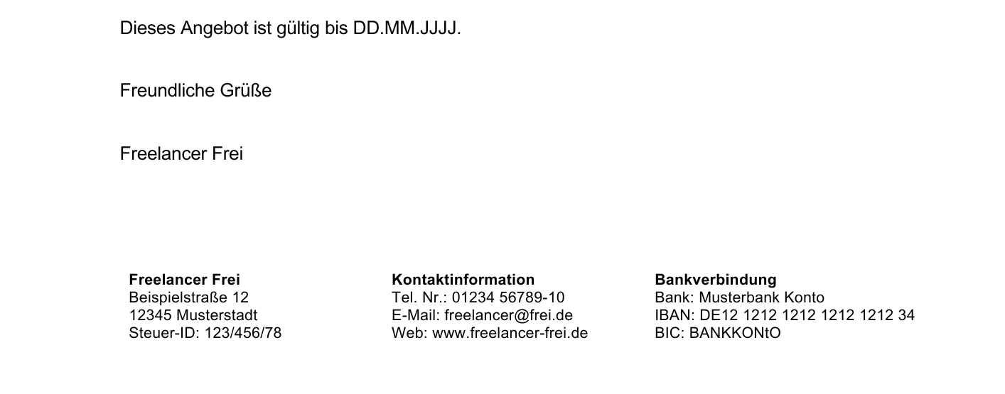 Geschäftsbrief Fußzeile für Selbstständige ohne Handelsregistereintrag