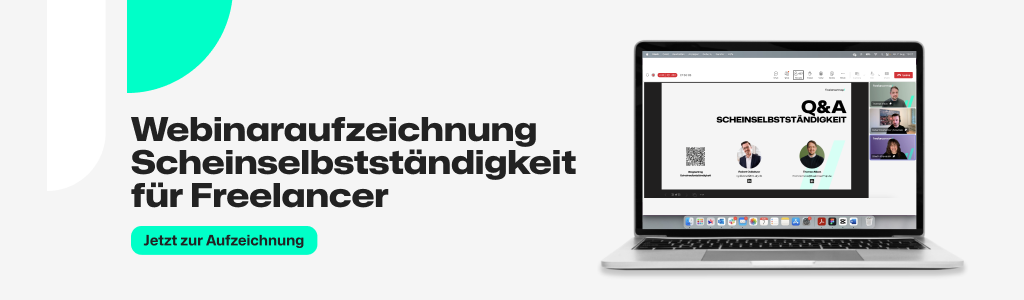 Bildlink zur Webinaraufzeichnung für Freelancer Scheinselbstständigkeit