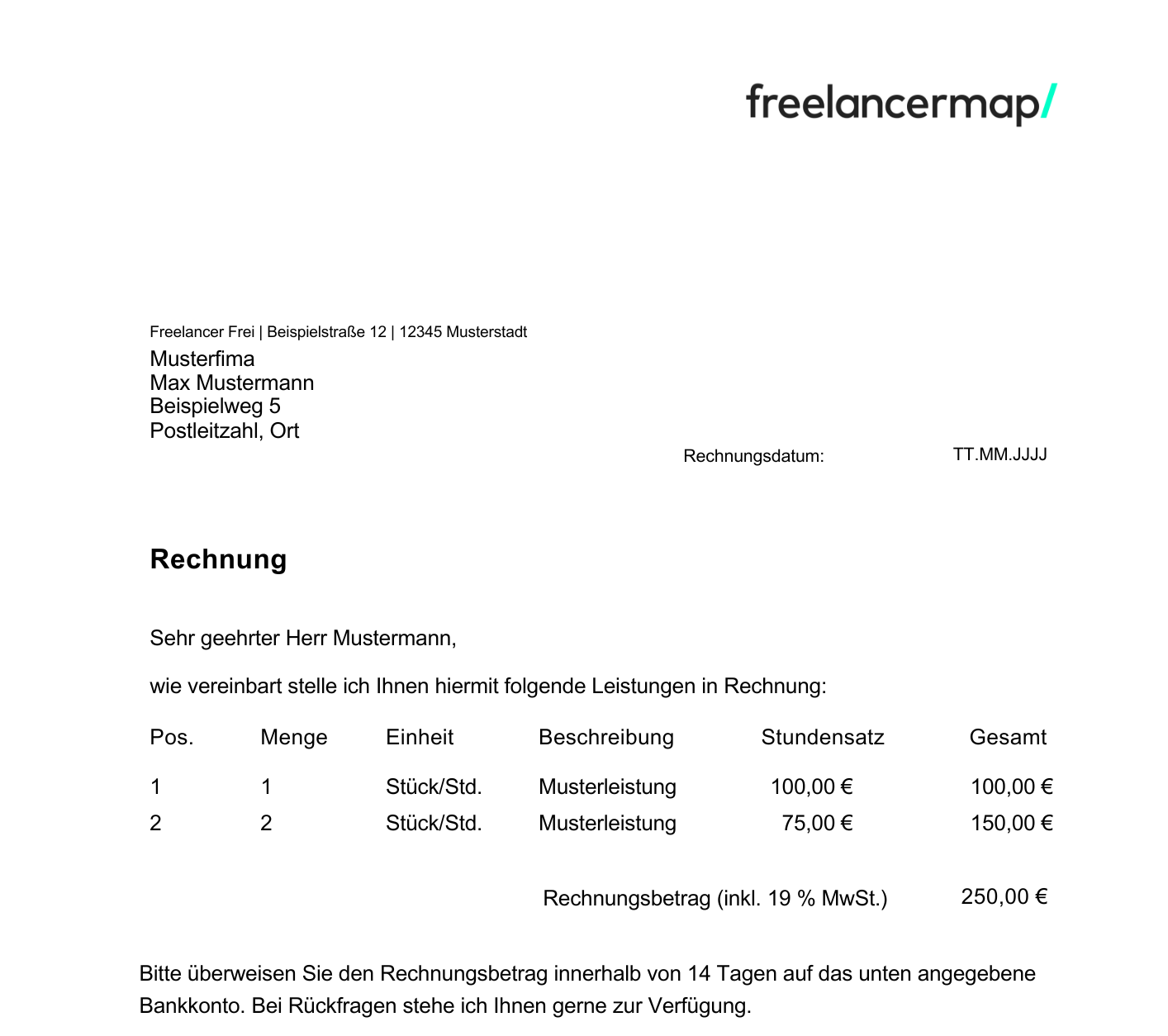 Kleinbetragsrechnung Muster Vorlage